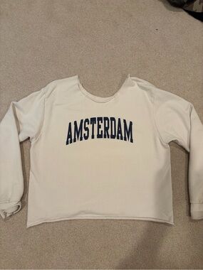 Brandy Melville Amsterdam Graphic Sweatshirt in Cream with Navy Print
